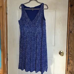 Chaps Navy and White Dotted Midi Dress